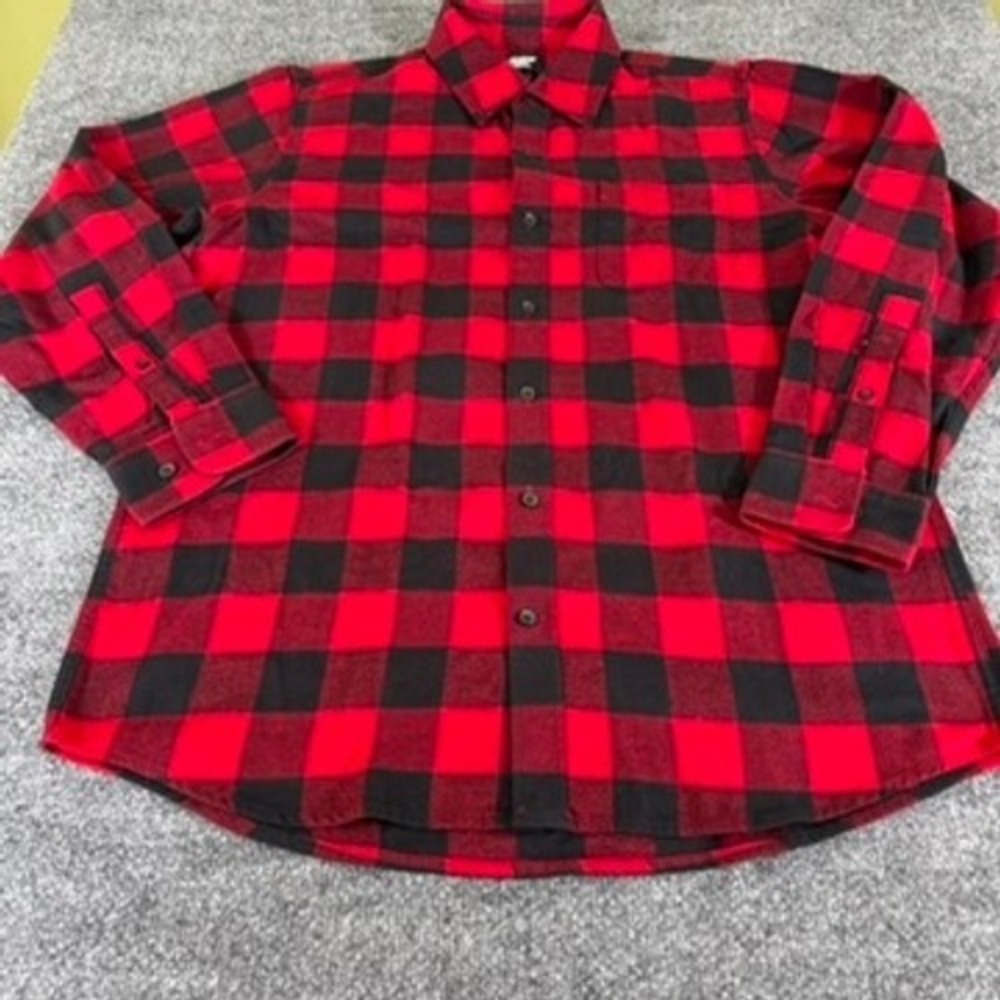 Lands End Flannel Shirt Mens L Buffalo Check Cotton Traditional Fit Red Black - Picture 2 of 11